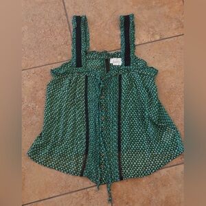 Anthropologie Green Floral Flowy Green Tank Top | size 8